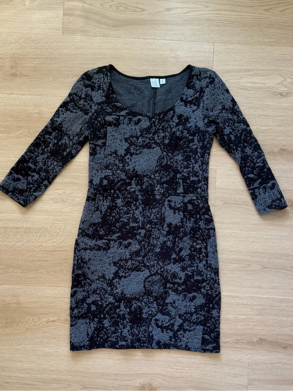 bp Black & Gray Patterned Scoop Neck Mini Dress